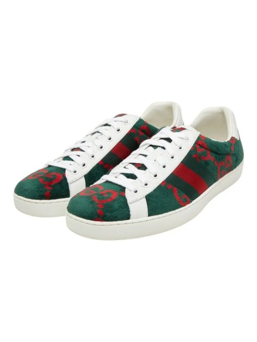 Gucci GG Terry Cloth 9 Green Red Pile Leather Sneaker